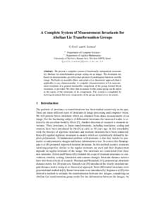 A Complete System of Measurement Invariants for Abelian Lie Transformation Groups Y. Gvili1 and N. Sochen2 1  Department of Computer Sciences