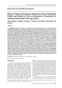 Symptoms, Respiratory Status, Nutrition and QOL in Advanced NSCLC Cases  RESEARCH COMMUNICATION Effect of Change in Symptoms, Respiratory Status, Nutritional Profile and Quality of Life on Response to Treatment for Advan