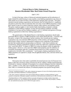 Federal Reserve Policy Statement on Rental of Residential Other Real Estate Owned Properties
