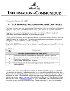 Microsoft Word - PSA - City of Winnipeg Fogging Program Continues July[removed]doc