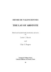 HENRI DE VALENCIENNES  THE LAY OF ARISTOTE