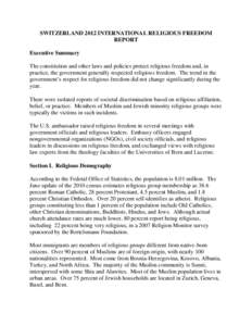 SWITZERLAND[removed]INTERNATIONAL RELIGIOUS FREEDOM REPORT