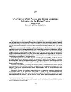 27 Overview of Open-Access and Public-Commons Initiatives in the United States Harlan Onsrud University of Maine, United States
