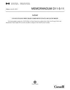 Memorandum D11-5-11, Canada-Panama Free Trade Agreement (CPAFTA) Rules of Origin