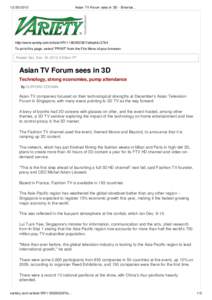 Asian TV Forum sees in 3D - Entertainment News, 3D, Media - Variety