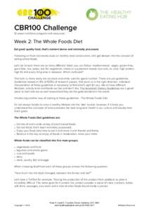 CBR100 Challenge 12 week nutritional program and resources. Week 2: The Whole Foods Diet Eat good quality food, that’s nutrient dense and minimally processed. Following on from last weeks topic on healthy meal construc