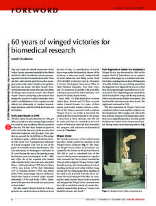 LASKER AWARDS  60 years of winged victories for biomedical research Joseph L Goldstein