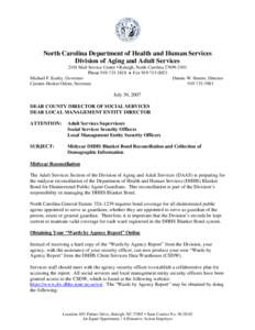 North Carolina Department of Health and Human Services Division of Aging and Adult Services 2101 Mail Service Center • Raleigh, North Carolina[removed]Phone[removed] • Fax[removed]Michael F. Easley, Gover