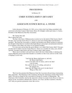 Memorial from volume 213 of Minnesota Reports for Chief Justice John P. Devaney…p.1 of 7  PROCEEDINGS In Memory Of  CHIEF JUSTICE JOHN P. DEVANEY