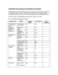 Checklist for earning my Canada Cord award