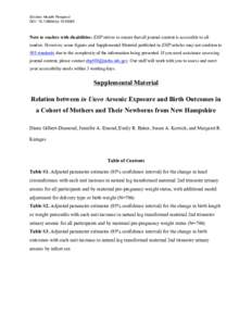 Supplemental Material: Relation between in Utero Arsenic Exposure and Birth Outcomes in a Cohort of Mothers and Their Newborns from New Hampshire