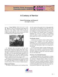 A Century of Service Dental Technology and Research (Part Eight of a Series) D