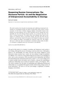 Human Communication Research ISSNORIGINAL ARTICLE Reopening Russian Conversations: The Discourse Particle –to and the Negotiation