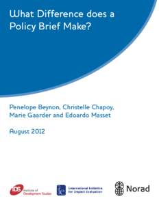 go  What Difference does a Policy Brief Make?  Penelope Beynon, Christelle Chapoy,