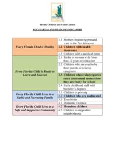 Florida Children and Youth Cabinet FOCUS AREAS AND HEADLINE INDICATORS Every Florida Child is Healthy  Every Florida Child is Ready to