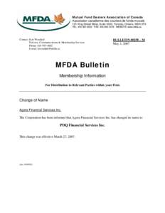 Change of Name Bulletin #0258-M - Agora Financial Services Inc.