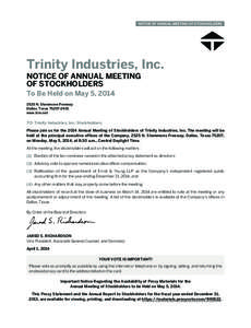 NOTICE OF ANNUAL MEETING OF STOCKHOLDERS  Trinity Industries, Inc.