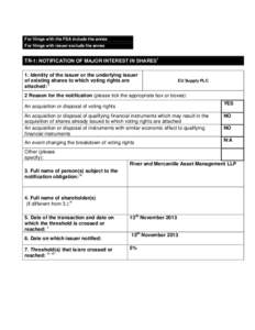 For filings with the FSA include the annex For filings with issuer exclude the annex TR-1: NOTIFICATION OF MAJOR INTEREST IN SHARESi 1. Identity of the issuer or the underlying issuer of existing shares to which voting r