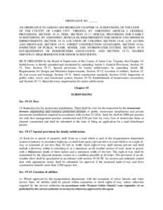 ORDINANCE NO. ______ AN ORDINANCE TO AMEND AND REORDAIN CHAPTER 19, SUBDIVISONS, OF THE CODE OF THE COUNTY OF JAMES CITY, VIRGINIA, BY AMENDING ARTICLE I, GENERAL PROVISIONS, SECTION 19-15, FEES, SECTION 19-17, SPECIAL P