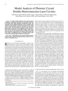 892  IEEE JOURNAL OF SELECTED TOPICS IN QUANTUM ELECTRONICS, VOL. 15, NO. 3, MAY/JUNE 2009 Modal Analysis of Photonic Crystal Double-Heterostructure Laser Cavities