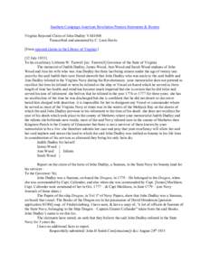 Southern Campaign American Revolution Pension Statements & Rosters Virginia Rejected Claim of John Dudley VAS1068 Transcribed and annotated by C. Leon Harris [From rejected claims in the Library of Virginia:] [12 July 18