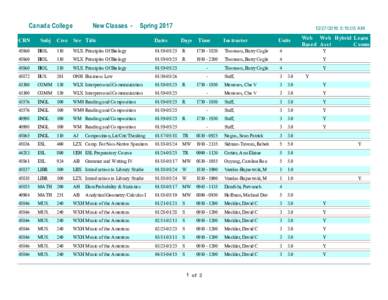 Canada College CRN Subj  New Classes -