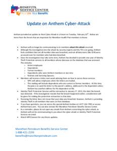 Update on Anthem Cyber-Attack