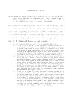 ORDINANCE NO. 15,022  AN ORDINANCE to amend the Municipal Code of the City of Des Moines, Iowa, 2000, adopted by Ordinance No. 13,827, passed June 5, 2000, as heretofore amended, by amending Sections[removed]and 10-54, rel