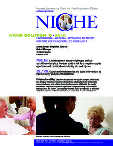 Nurses Improving Care for Healthsystem Elders nicheprogram.org NICHE SOLUTION #9 • 2010 ENVIRONMENTAL AND SOCIAL APPROACHES TO IMPROVE OUTCOMES FOR THE HOSPITALIZED OLDER ADULT