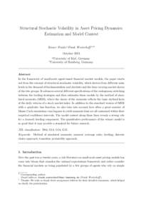 Structural Stochastic Volatility in Asset Pricing Dynamics: Estimation and Model Contest Reiner Franke a Frank Westerhoff b,∗ October 2011 a