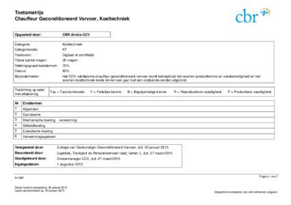 Toetsmatrijs Chauffeur Geconditioneerd Vervoer, Koeltechniek Opgesteld door: CBR divisie CCV