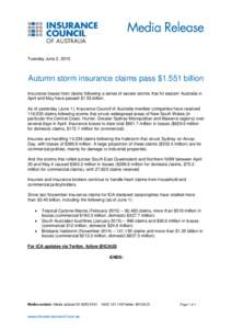 Autumn storm insurance claims pass $1.551 billion