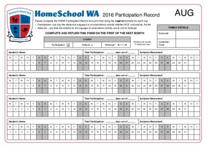 HomeSchool WA  AUG 2016 Participation Record
