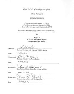 DISCLAIMER Recovery plans delineate reasonable actions believed to be required to recover and/or protect listed species. Plans published by the U.S. Fish and Wildlife Service or National Marine Fisheries Service are som