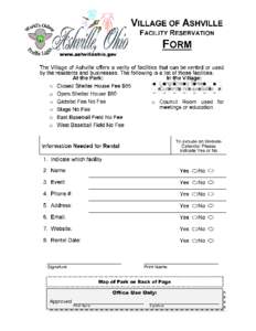 Shelter House, Baseball Field, Gazebo  Reservation Form