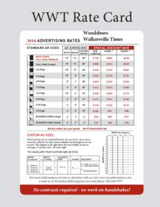 WWT Rate Card 2016 ADVERTISING RATES STANDARD AD SIZES Woodsboro Walkersville Times
