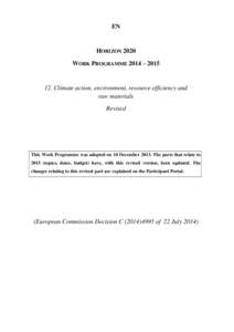 EN  HORIZON 2020 WORK PROGRAMME 2014 – [removed]Climate action, environment, resource efficiency and