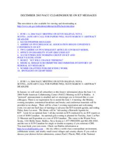 DECEMBER 2003 NACC CLEARINGHOUSE ON ICF MESSAGES This newsletter is also available for viewing and downloading at http://www.cdc.gov/nchs/about/otheract/icd9/icfactivities.htm 1. JUNE 1-4, 2004 NACC MEETING ON ICF IN HAL