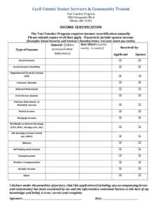 Cecil County Senior Services & Community Transit Taxi Voucher Program 200 Chesapeake Blvd. Elkton, MD[removed]INCOME CERTIFICATION