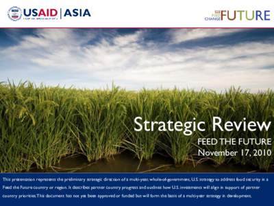 Strategic Review FEED THE FUTURE November 17, 2010 This presentation represents the preliminary strategic direction of a multi-year, whole-of-government, U.S. strategy to address food security in a Feed the Future countr