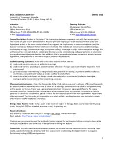 BIOL 260 GENERAL ECOLOGY University of Tennessee, Knoxville Tuesday & Thursday 12:40–1:30pm, Strong Hall B1 Instructor Dr. Orou Gaoue Office: Austin Peay 403D