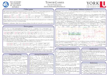 T OWER G AMES David Chodounský  P-filter game  Tower game - defence of player II