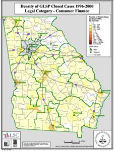 Density of GLSP Closed Cases[removed]Legal Category - Consumer Finance Fannin Dalton