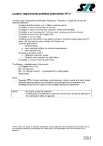 Location requirements practical examination RP-C* The line-up for the practical examination Respiratory Protection C needs the contain the following elements:  A copied real-life situation (incl. a filled in working p