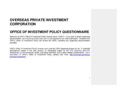 Office of Investment Policy Questionnaire