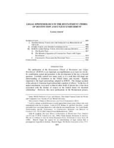 LEGAL EPISTEMOLOGY IN THE RESTATEMENT (THIRD) OF RESTITUTION AND UNJUST ENRICHMENT LIONEL SMITH∗