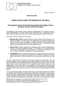 EUROPEAN UNION Delegation of the European Union to Lebanon Beirut, 2 June[removed]PRESS RELEASE