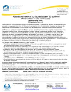 Munarhilliqiyikkut DEPARTMENT OF HEALTH HUMAN RESOURCES DIVISION MINISTÈRE DE LA SANTÈ  POSSIBILITÉ D’EMPLOI AU GOUVERNEMENT DU NUNAVUT