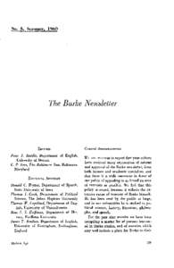 No. 5, Summer, 1960  The Burke Newsletter EDITORS Peter I . Stanlis, Department of English,