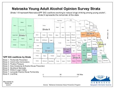 Nebraska Young Adult Alcohol Opinion Survey Strata  Strata 1-8 represent Nebraska SPF SIG coalitions working to reduce binge drinking among young adults*, strata 9 represents the remainder of the state Dawes Sioux